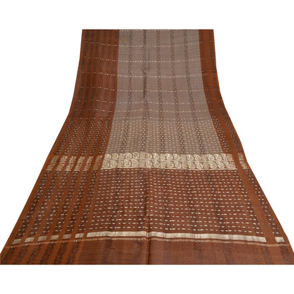Sanskriti Vintage Brown Sarees Pure Silk Woven Banarasi/Brocade Fabric Sari