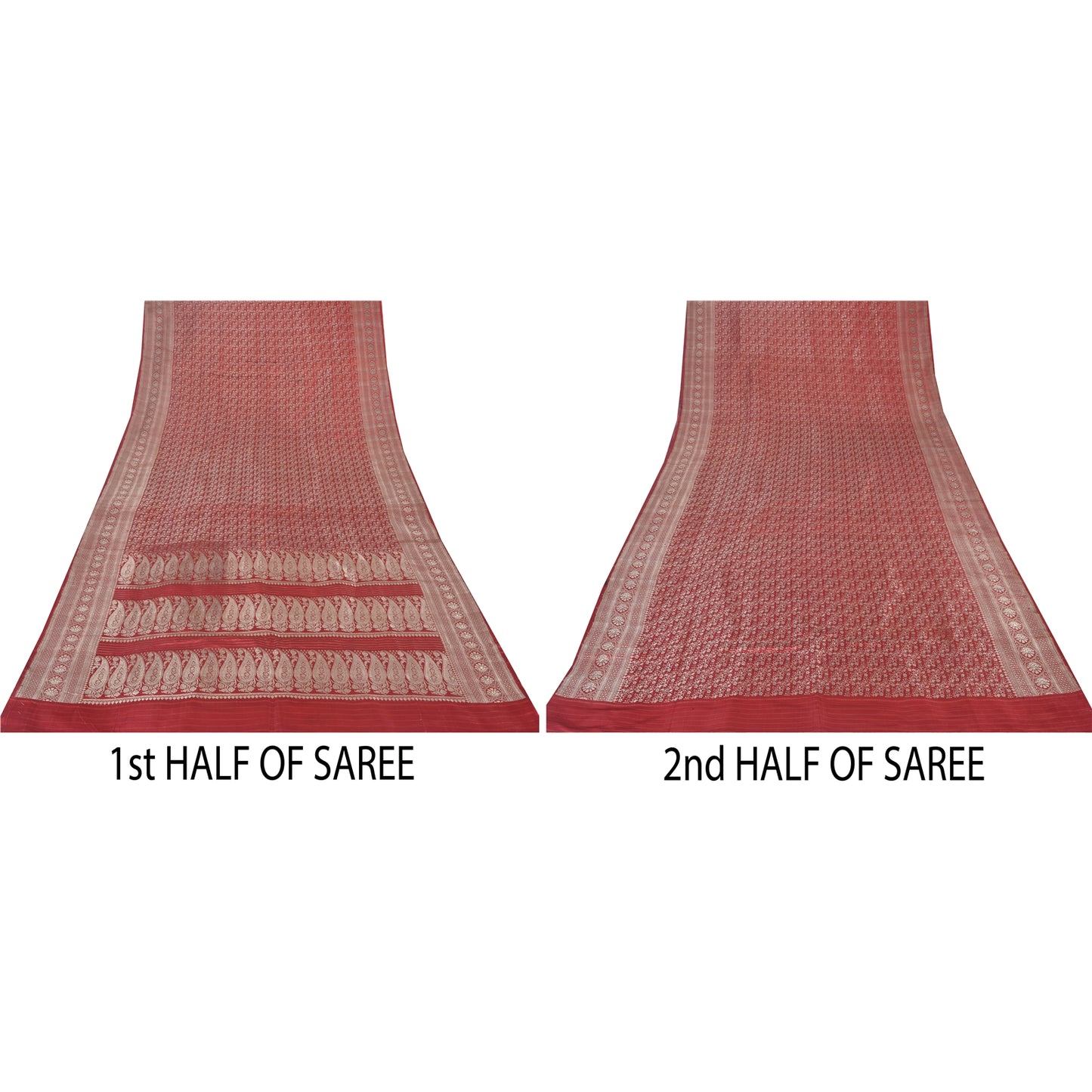 Sanskriti vintage Dark Red Sarees Pure Satin Silk Banarasi/Brocade Fabric Sari