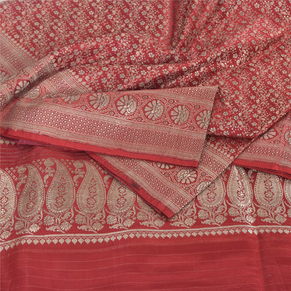 Sanskriti vintage Dark Red Sarees Pure Satin Silk Banarasi/Brocade Fabric Sari