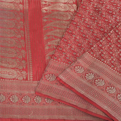 Sanskriti vintage Dark Red Sarees Pure Satin Silk Banarasi/Brocade Fabric Sari