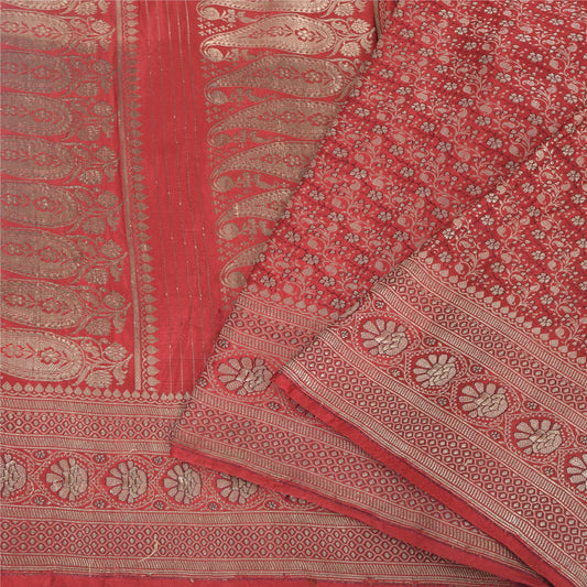 Sanskriti vintage Dark Red Sarees Pure Satin Silk Banarasi/Brocade Fabric Sari