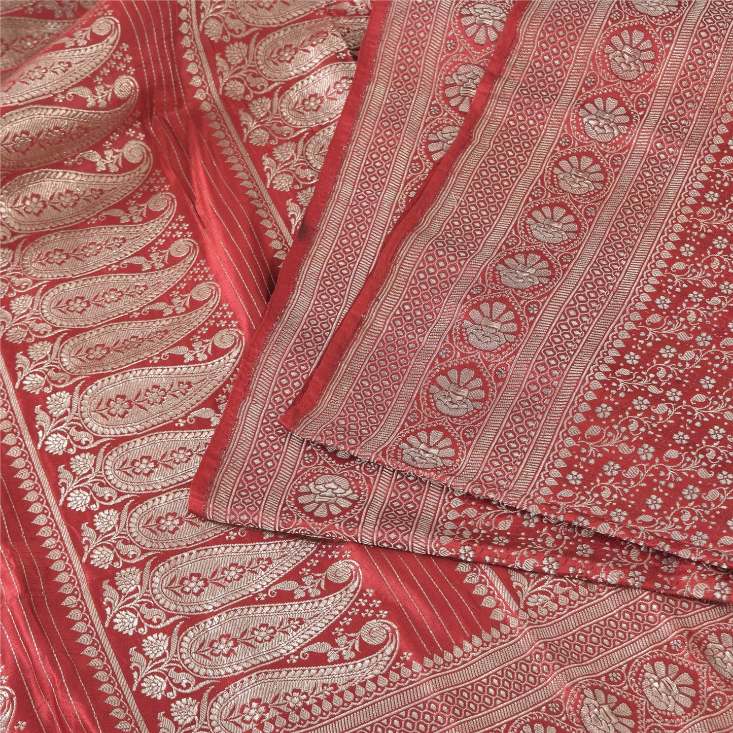 Sanskriti vintage Dark Red Sarees Pure Satin Silk Banarasi/Brocade Fabric Sari