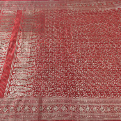 Sanskriti vintage Dark Red Sarees Pure Satin Silk Banarasi/Brocade Fabric Sari