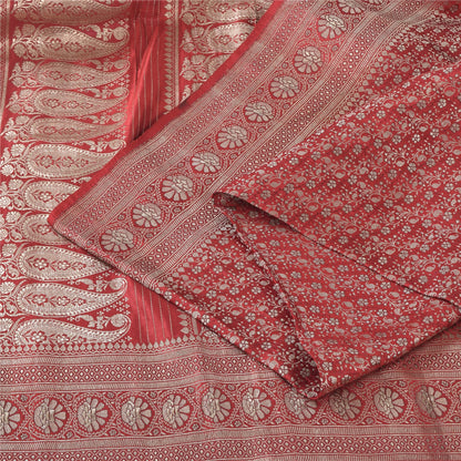 Sanskriti vintage Dark Red Sarees Pure Satin Silk Banarasi/Brocade Fabric Sari