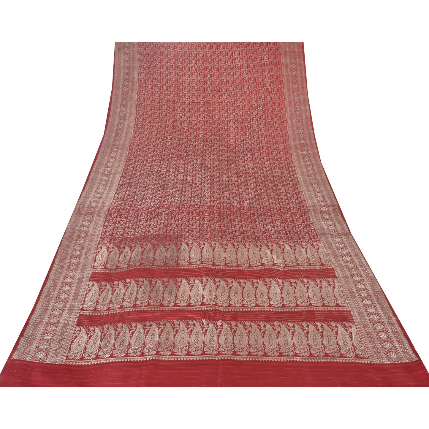 Sanskriti vintage Dark Red Sarees Pure Satin Silk Banarasi/Brocade Fabric Sari