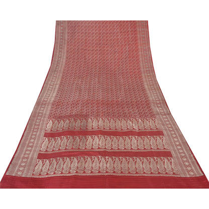 Sanskriti vintage Dark Red Sarees Pure Satin Silk Banarasi/Brocade Fabric Sari