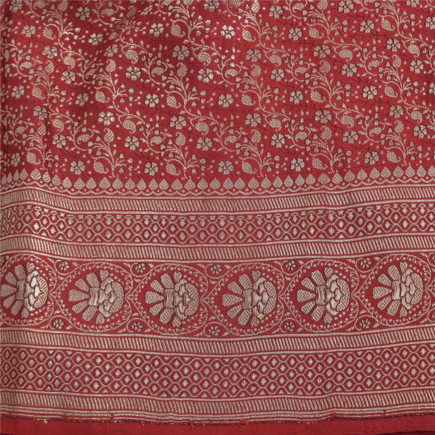 Sanskriti vintage Dark Red Sarees Pure Satin Silk Banarasi/Brocade Fabric Sari