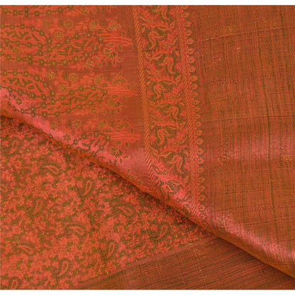 Sanskriti Vintage Indian Mustard Pure Satin Silk Banarasi Hand Woven Craft Sari