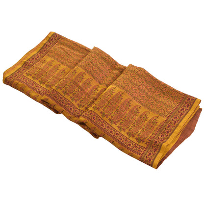 Sanskriti Vintage Indian Mustard Pure Satin Silk Banarasi Hand Woven Craft Sari
