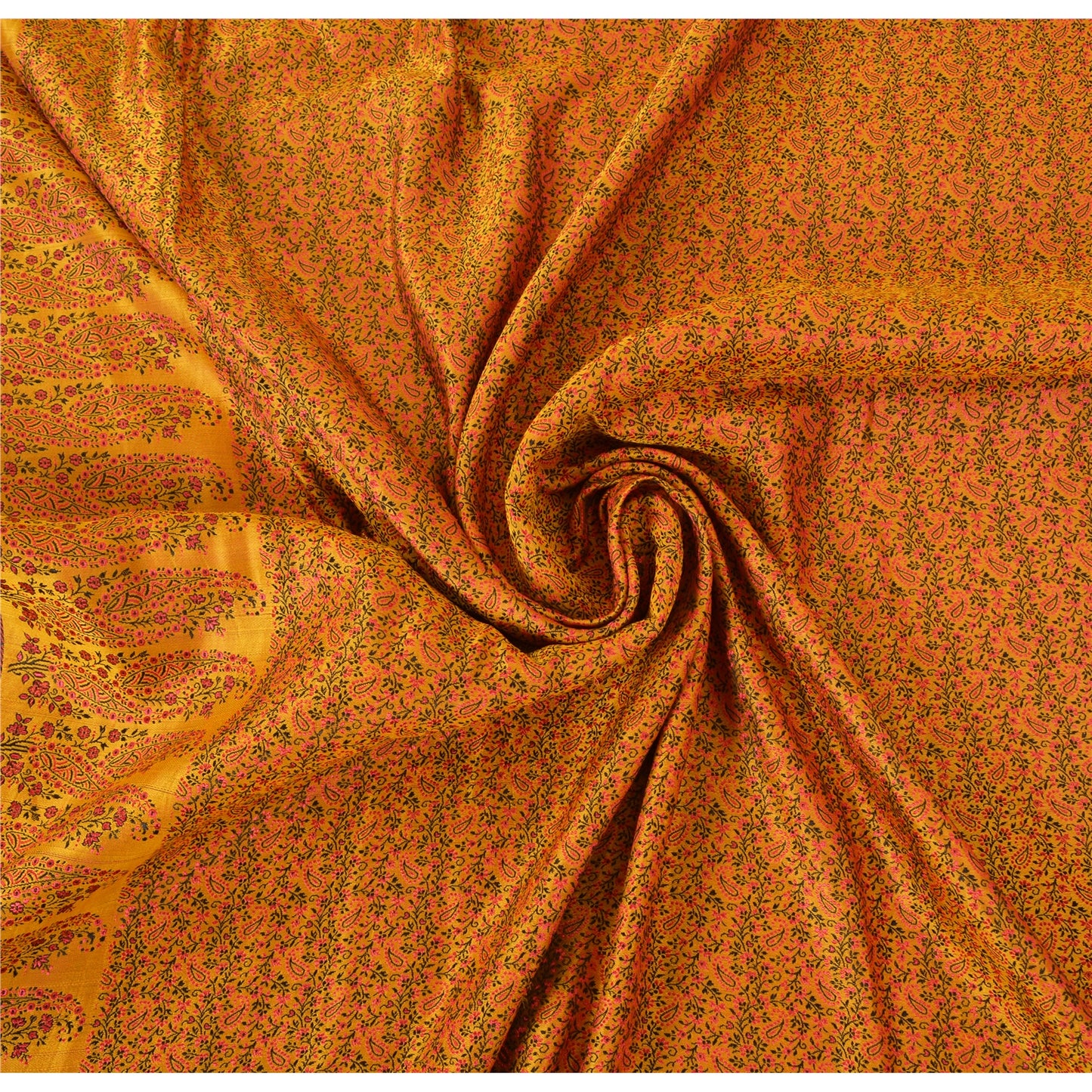 Sanskriti Vintage Indian Mustard Pure Satin Silk Banarasi Hand Woven Craft Sari