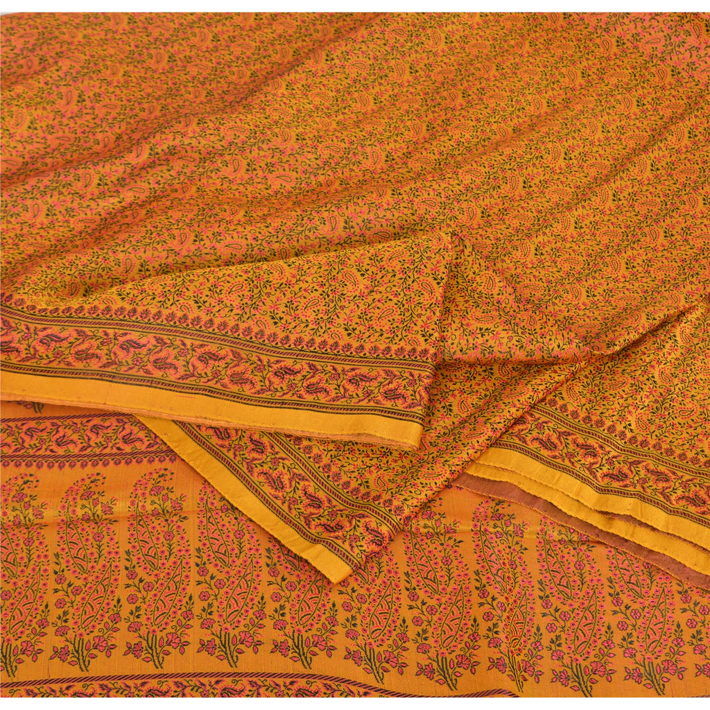 Sanskriti Vintage Indian Mustard Pure Satin Silk Banarasi Hand Woven Craft Sari