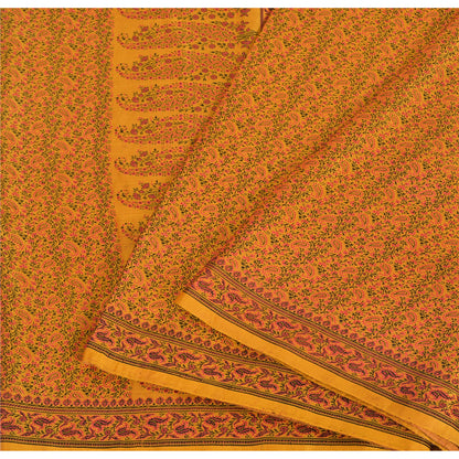 Sanskriti Vintage Indian Mustard Pure Satin Silk Banarasi Hand Woven Craft Sari