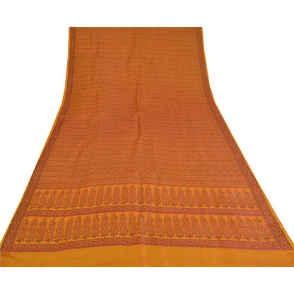 Sanskriti Vintage Indian Mustard Pure Satin Silk Banarasi Hand Woven Craft Sari