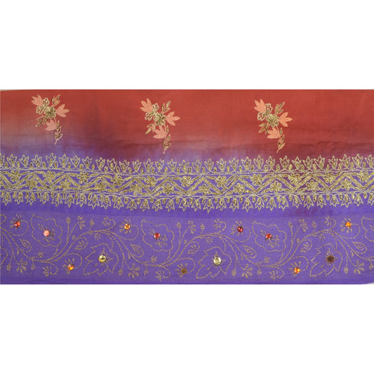Sanskriti Vintage Sari 1 YD Border Trim Purple/Red Craft Hand Beaded Woven Lace