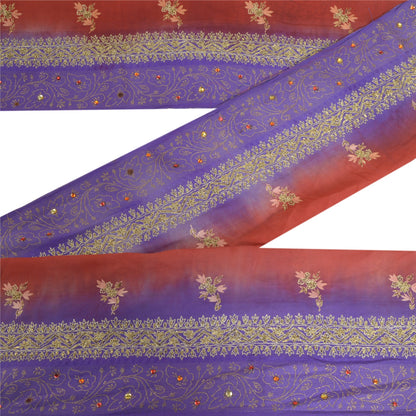 Sanskriti Vintage Sari 1 YD Border Trim Purple/Red Craft Hand Beaded Woven Lace