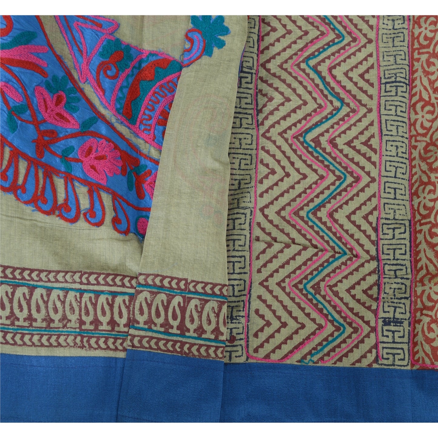 Sanskriti Vintage Dupatta Long Stole Pure Cotton Gray HandEmbroidery/Block Print