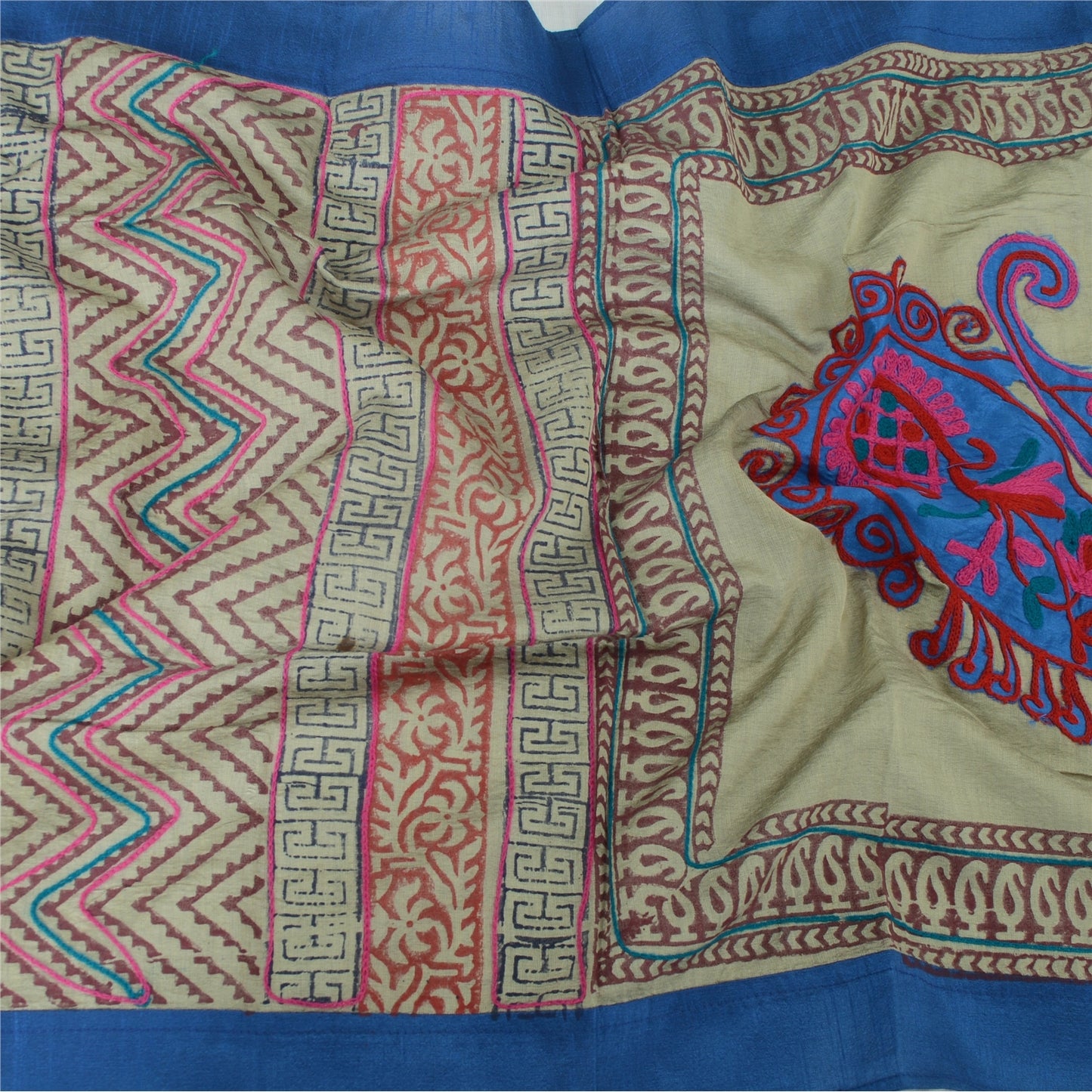 Sanskriti Vintage Dupatta Long Stole Pure Cotton Gray HandEmbroidery/Block Print