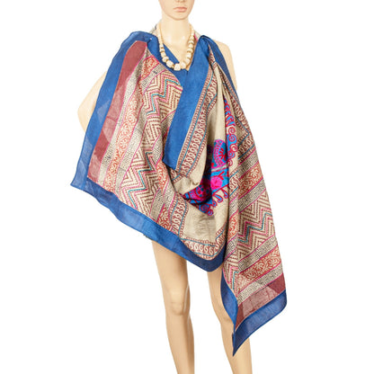 Sanskriti Vintage Dupatta Long Stole Pure Cotton Gray HandEmbroidery/Block Print
