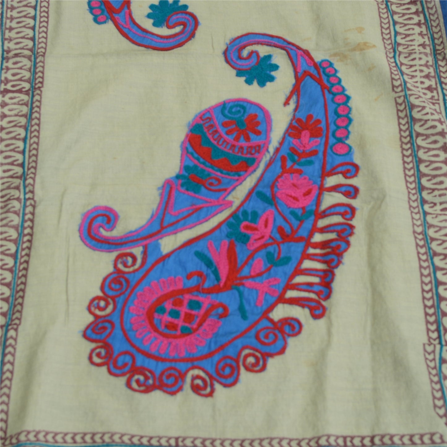 Sanskriti Vintage Dupatta Long Stole Pure Cotton Gray HandEmbroidery/Block Print