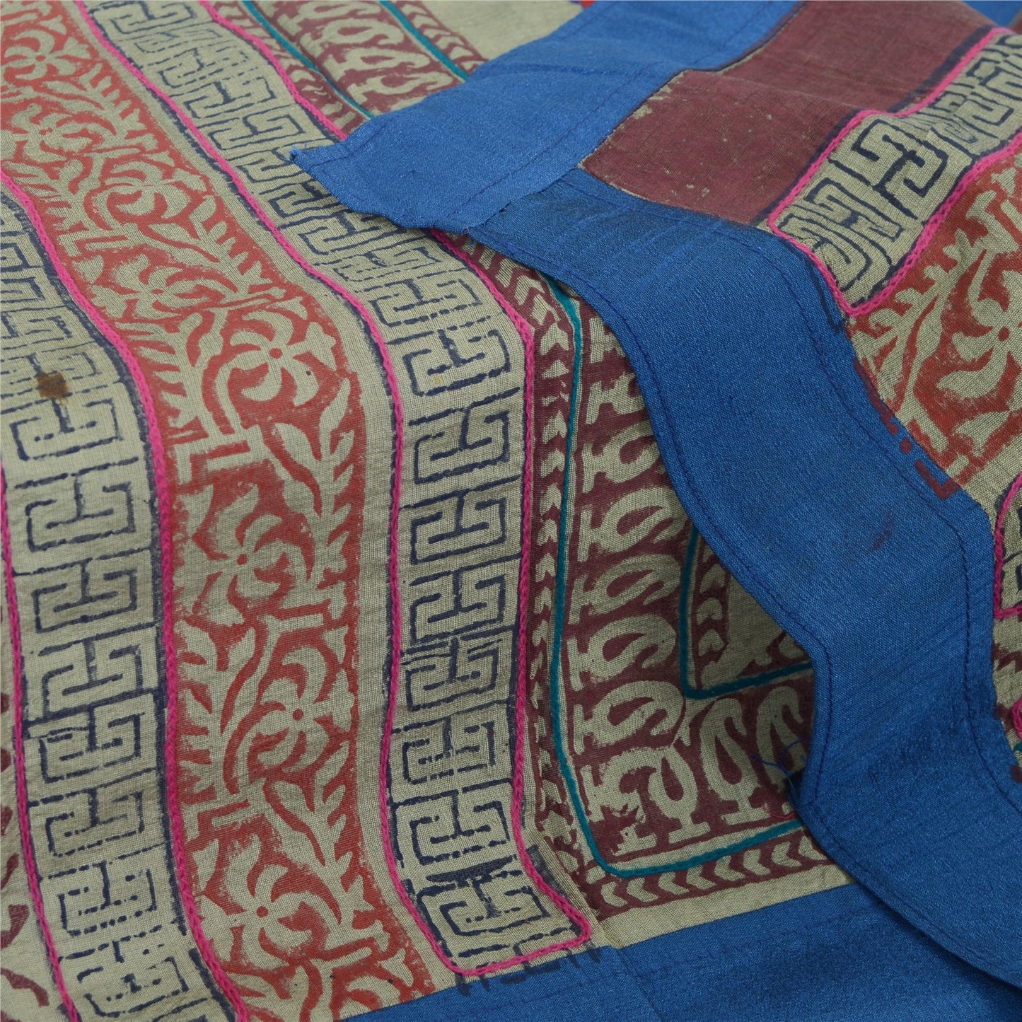 Sanskriti Vintage Dupatta Long Stole Pure Cotton Gray HandEmbroidery/Block Print