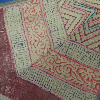 Sanskriti Vintage Dupatta Long Stole Pure Cotton Gray HandEmbroidery/Block Print