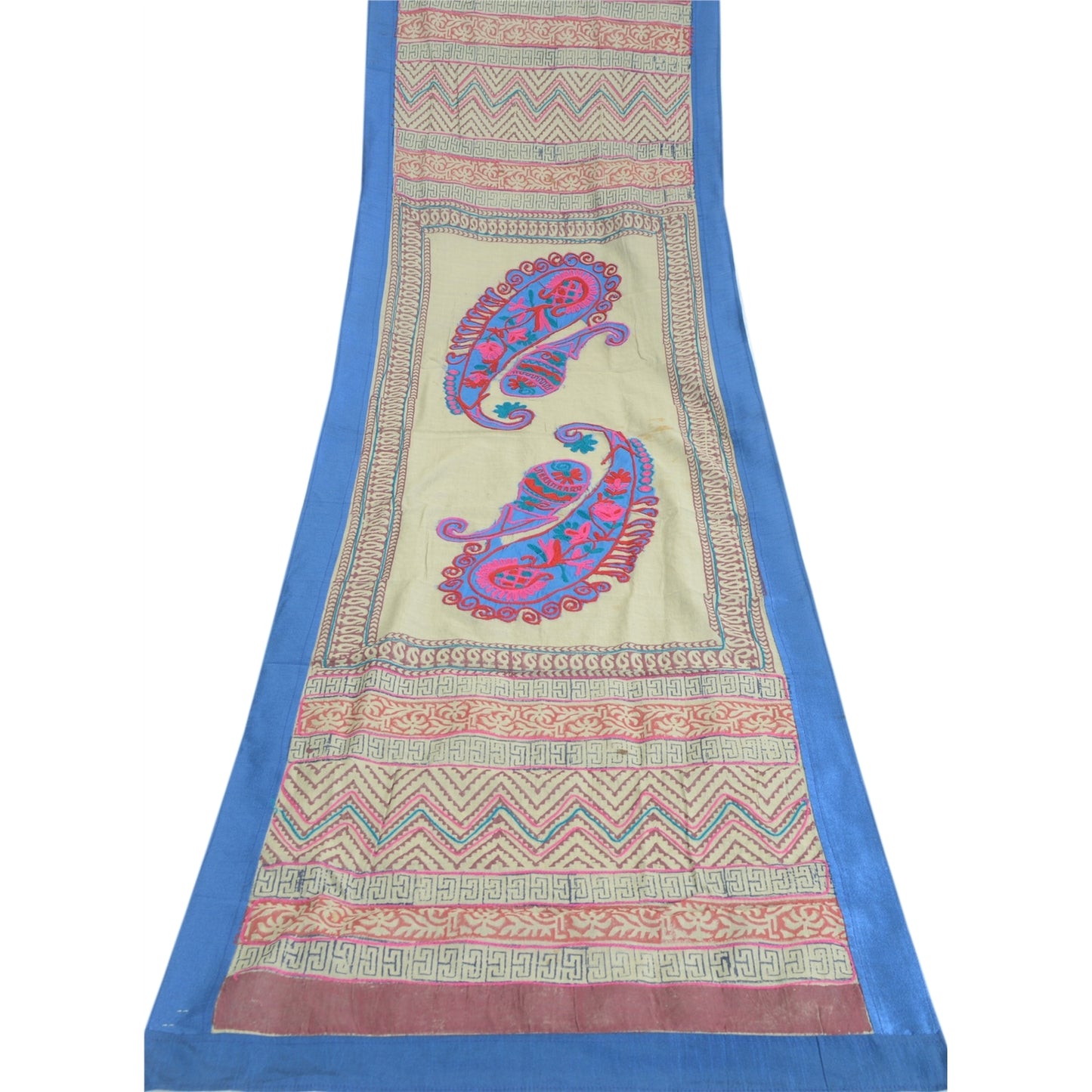 Sanskriti Vintage Dupatta Long Stole Pure Cotton Gray HandEmbroidery/Block Print