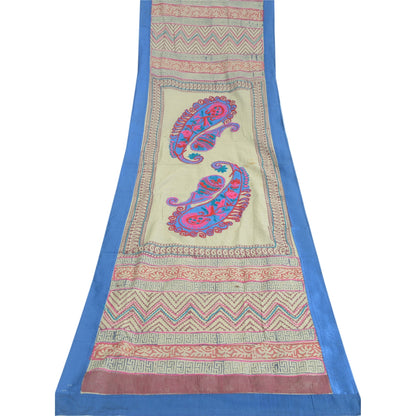 Sanskriti Vintage Dupatta Long Stole Pure Cotton Gray HandEmbroidery/Block Print