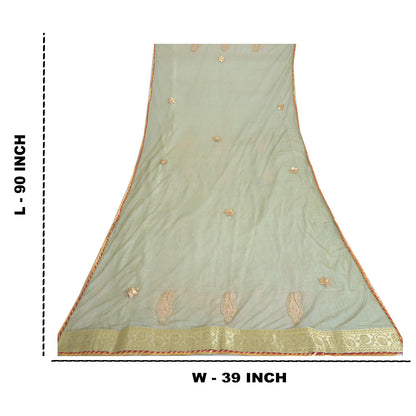 Sanskriti Vintage Dupatta Long Stole Net Mesh Green Hijab Hand Beaded Wrap Veil