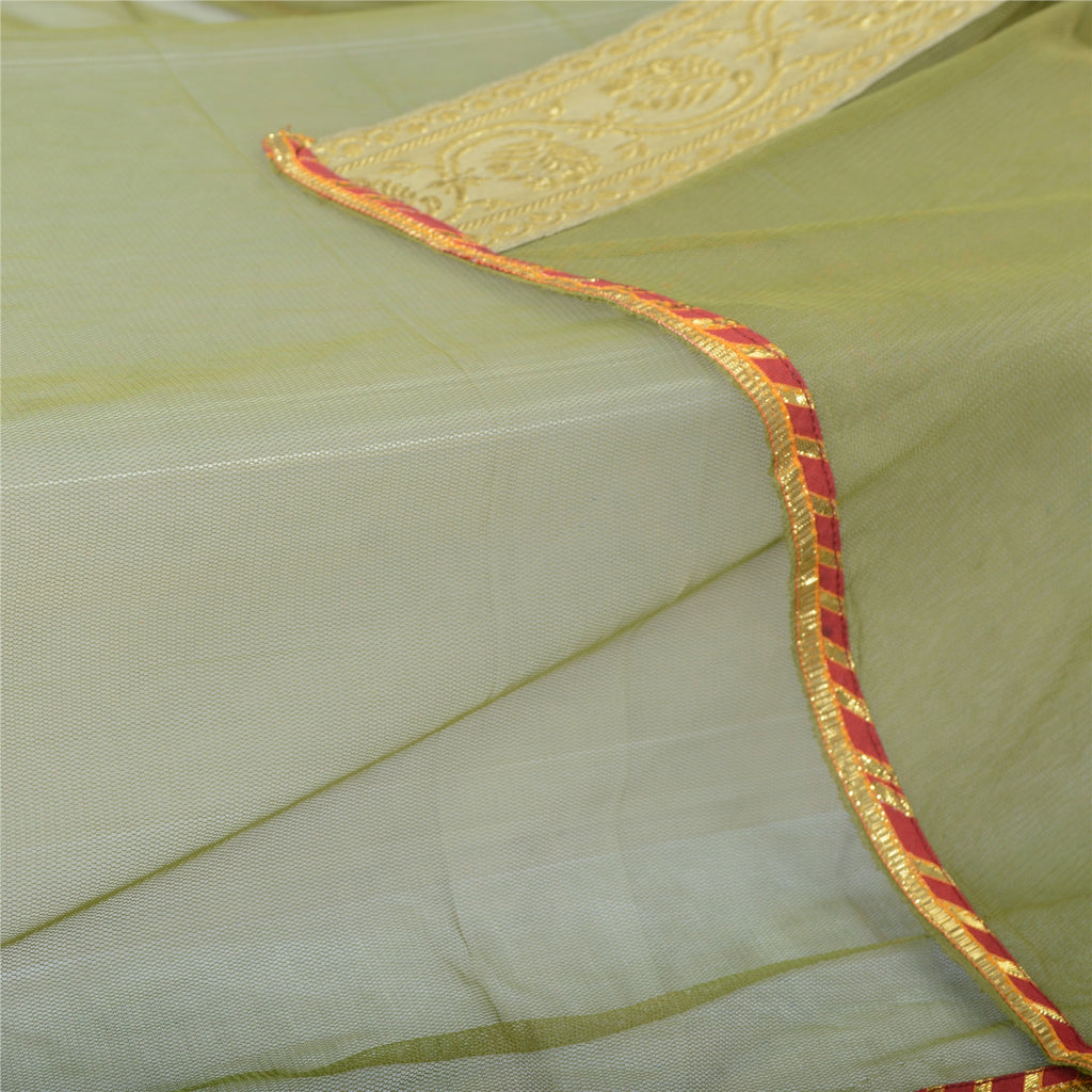 Sanskriti Vintage Dupatta Long Stole Net Mesh Green Hijab Hand Beaded Wrap Veil