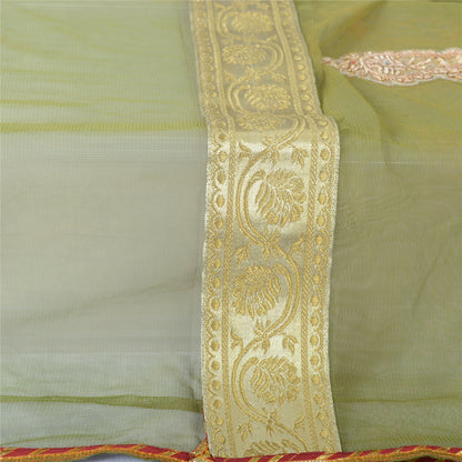 Sanskriti Vintage Dupatta Long Stole Net Mesh Green Hijab Hand Beaded Wrap Veil