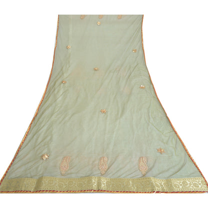 Sanskriti Vintage Dupatta Long Stole Net Mesh Green Hijab Hand Beaded Wrap Veil