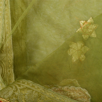 Sanskriti Vintage Dupatta Long Stole Net Mesh Green Hijab Hand Beaded Wrap Veil