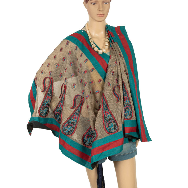 Sanskriti Vintage Dupatta Long Blend Silk Ivory Embroidered Wrap Indian Heritage Craft Supplies Used Neck/Head scarf