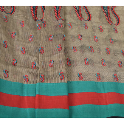 Sanskriti Vintage Dupatta Long Blend Silk Ivory Embroidered Wrap Indian Heritage Craft Supplies Used Neck/Head scarf