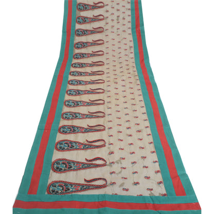 Sanskriti Vintage Dupatta Long Blend Silk Ivory Embroidered Wrap Indian Heritage Craft Supplies Used Neck/Head scarf