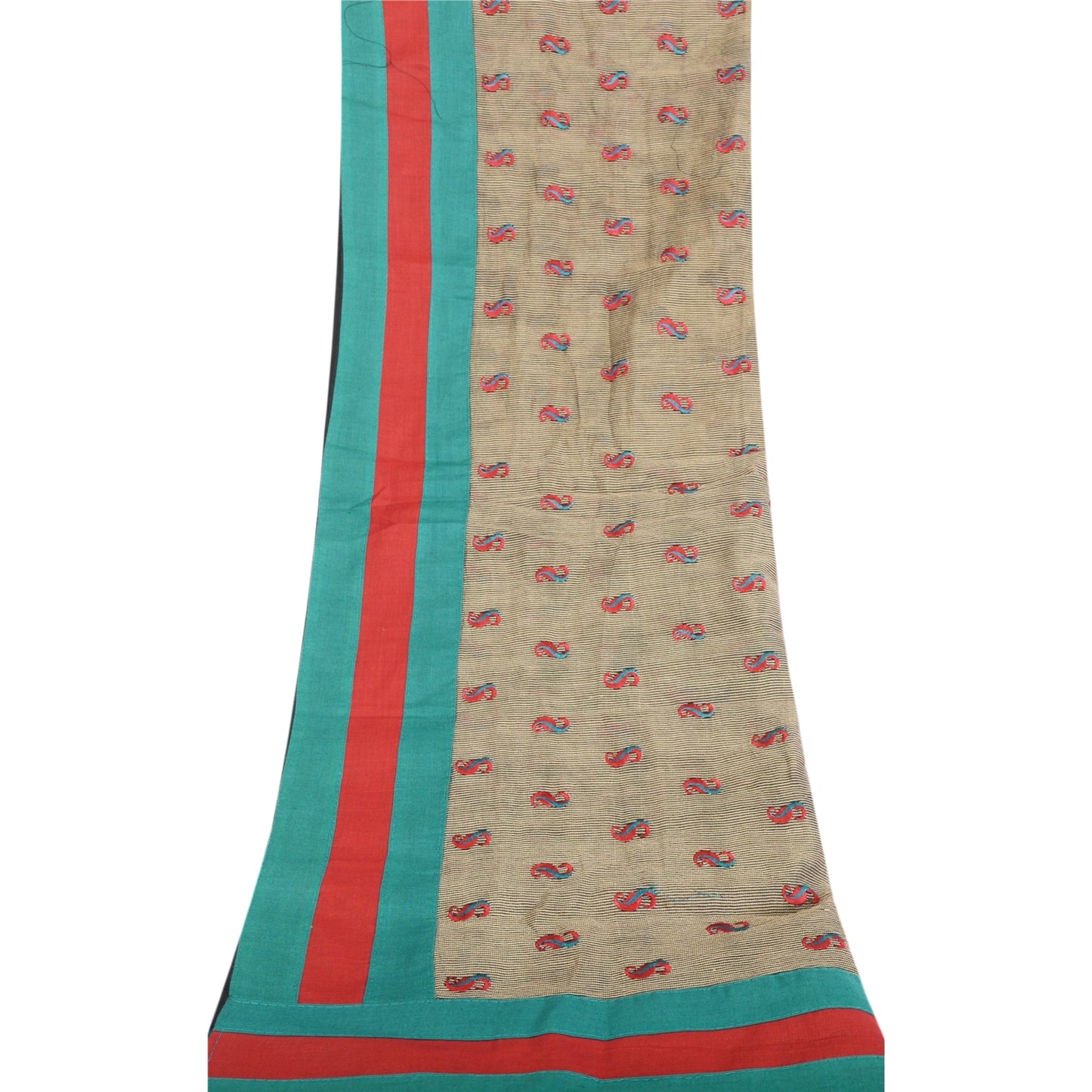 Sanskriti Vintage Dupatta Long Blend Silk Ivory Embroidered Wrap Indian Heritage Craft Supplies Used Neck/Head scarf
