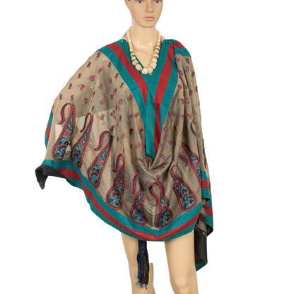 Sanskriti Vintage Dupatta Long Blend Silk Ivory Embroidered Wrap Indian Heritage Craft Supplies Used Neck/Head scarf