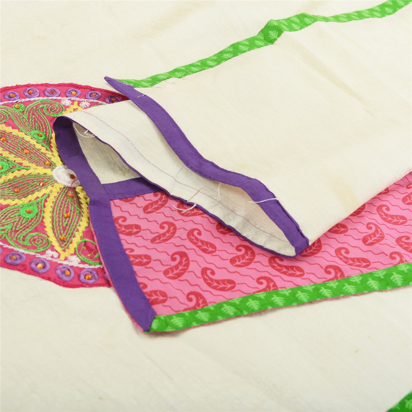 Sanskriti Vintage Dupatta Long Stole Art Silk Cream Shawl Hand Beaded Wrap Veil