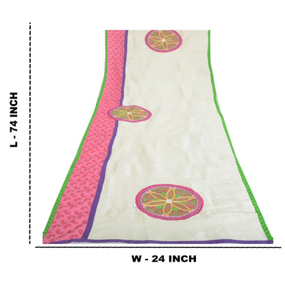 Sanskriti Vintage Dupatta Long Stole Art Silk Cream Shawl Hand Beaded Wrap Veil