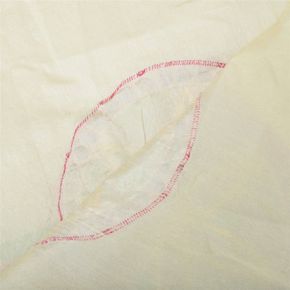 Sanskriti Vintage Dupatta Long Stole Art Silk Cream Shawl Hand Beaded Wrap Veil