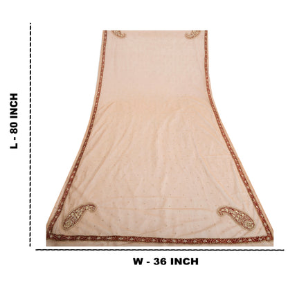 Sanskriti Vintage Dupatta Long Stole Net Mesh Brown Veil Hand Beaded Zardozi Scarves