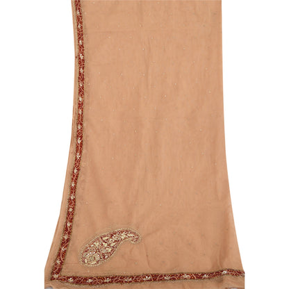 Sanskriti Vintage Dupatta Long Stole Net Mesh Brown Veil Hand Beaded Zardozi Scarves
