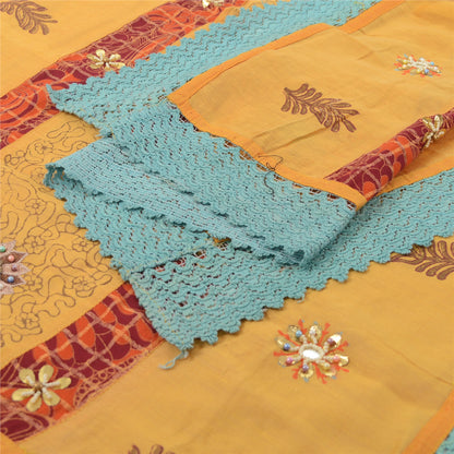 Sanskriti Vintage Yellow Dupatta Long Stole Pure Silk Hand Beaded Wrap Scarves