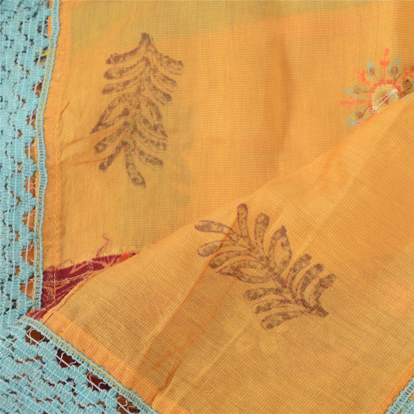 Sanskriti Vintage Yellow Dupatta Long Stole Pure Silk Hand Beaded Wrap Scarves