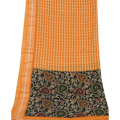 Sanskriti Vintage Yellow Dupatta Long Stole Pure Cotton Batik Printed Wrap Veil