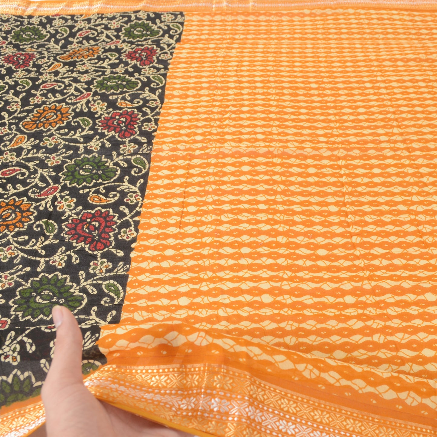 Sanskriti Vintage Yellow Dupatta Long Stole Pure Cotton Batik Printed Wrap Veil