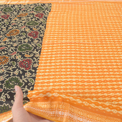 Sanskriti Vintage Yellow Dupatta Long Stole Pure Cotton Batik Printed Wrap Veil