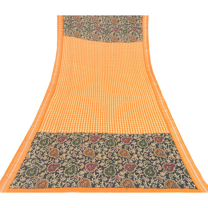 Sanskriti Vintage Yellow Dupatta Long Stole Pure Cotton Batik Printed Wrap Veil