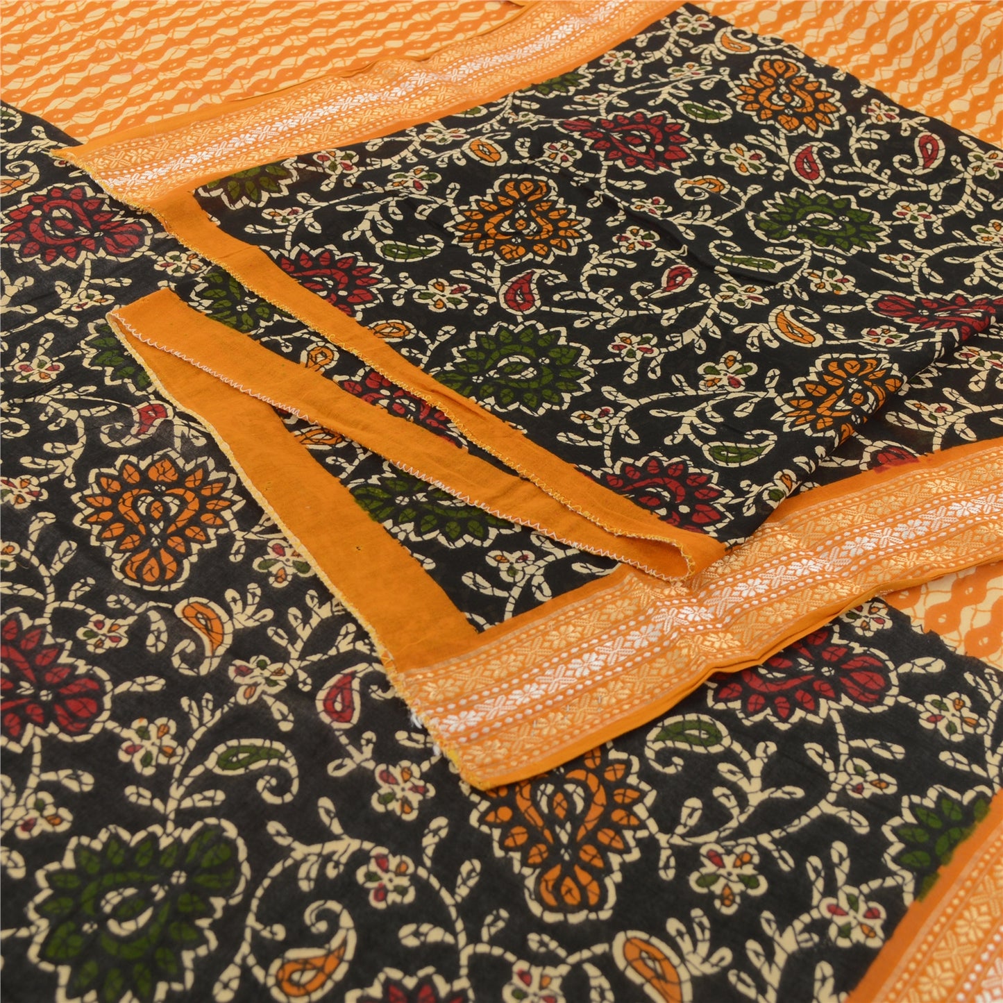 Sanskriti Vintage Yellow Dupatta Long Stole Pure Cotton Batik Printed Wrap Veil