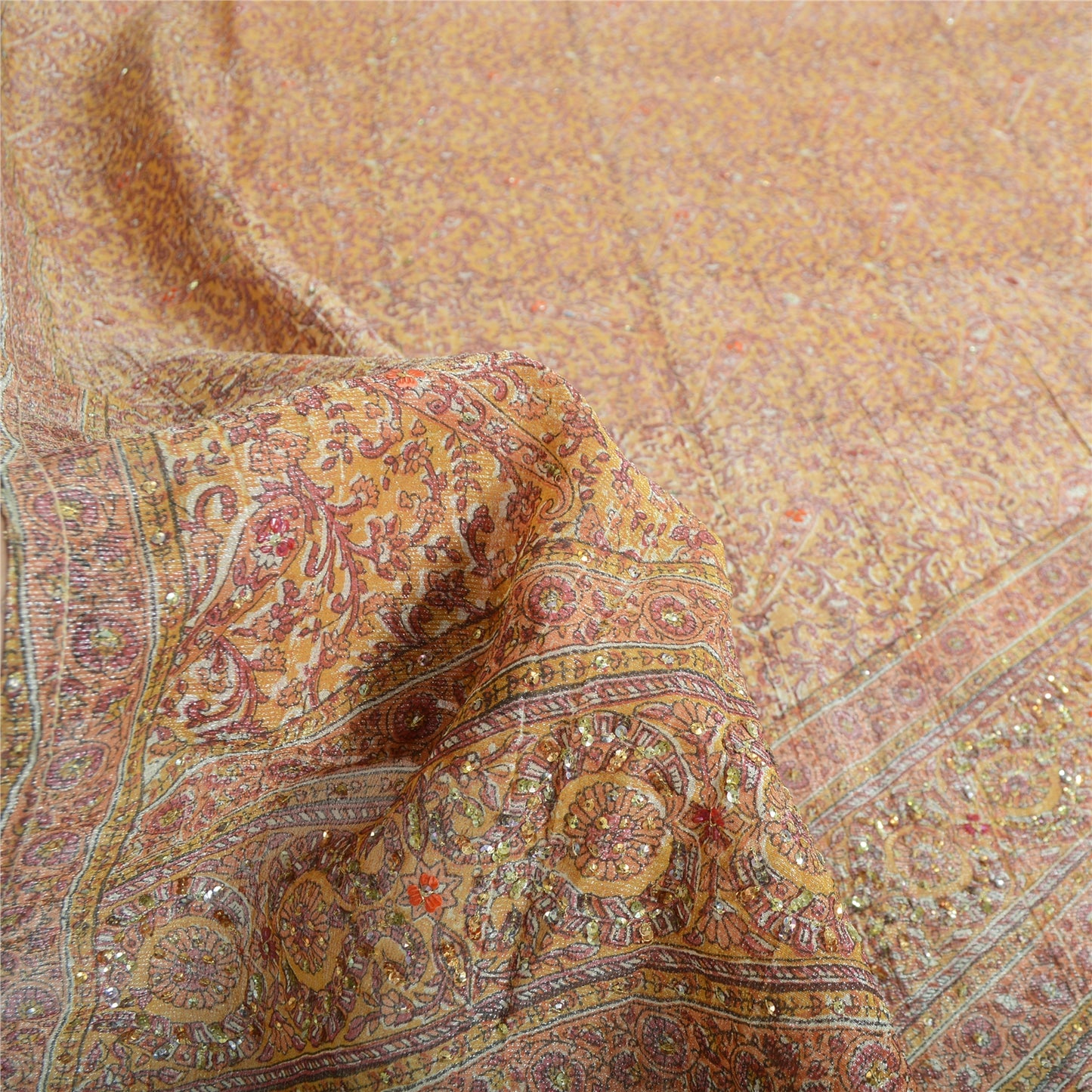 Sanskriti Vintage Brown Dupatta Long Stole Art Silk Hand Beaded Woven Printed